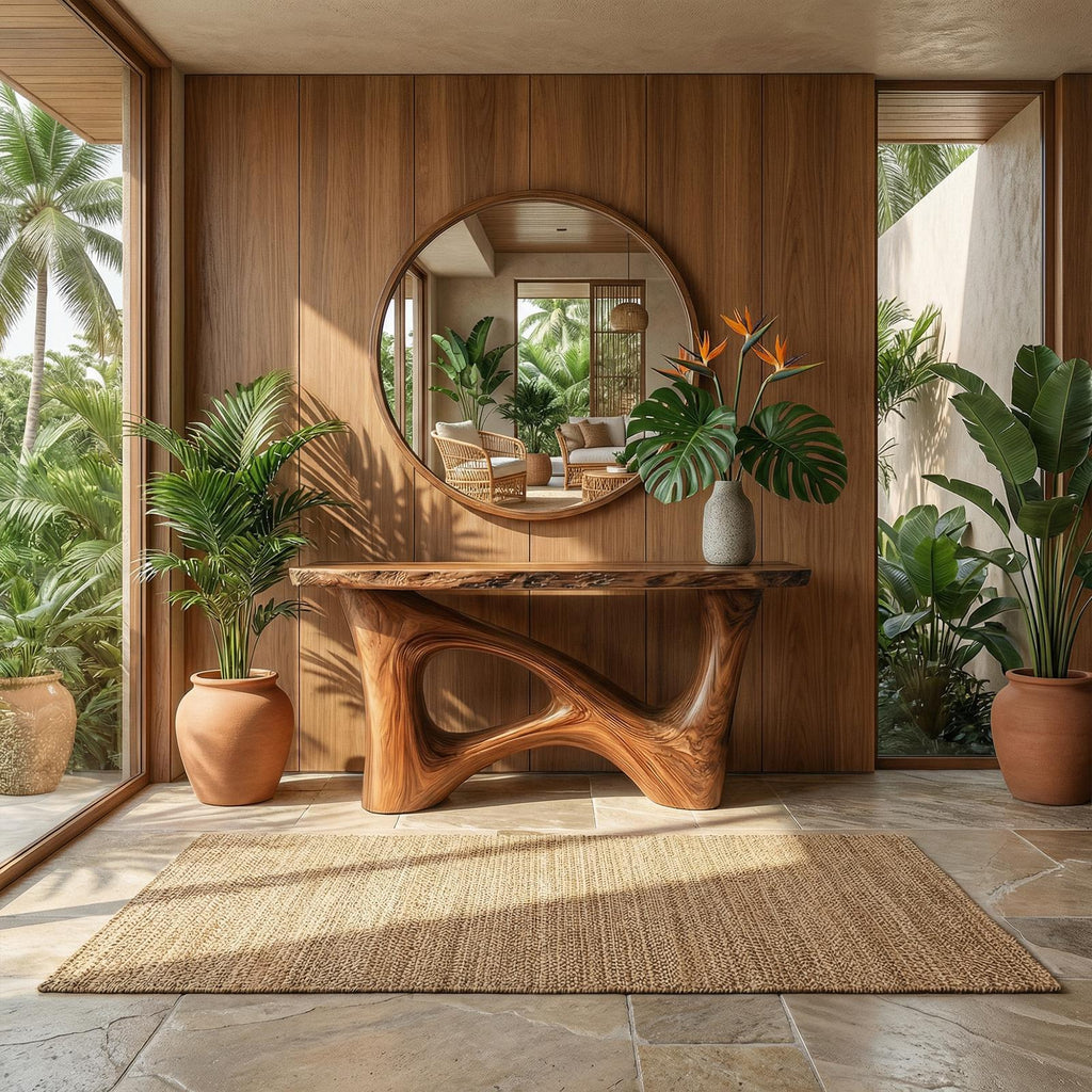 Organic Asymmetric Base Wood Console Table, Handcrafted Entryway, Hallway & Sofa Back Table