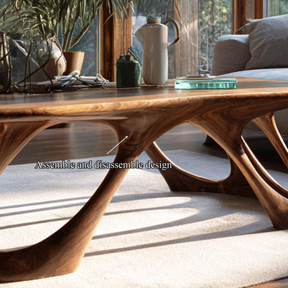 Mid Century Modern Coffee Table, Solid Wood Living Room Accent Center Table Furniture, Model