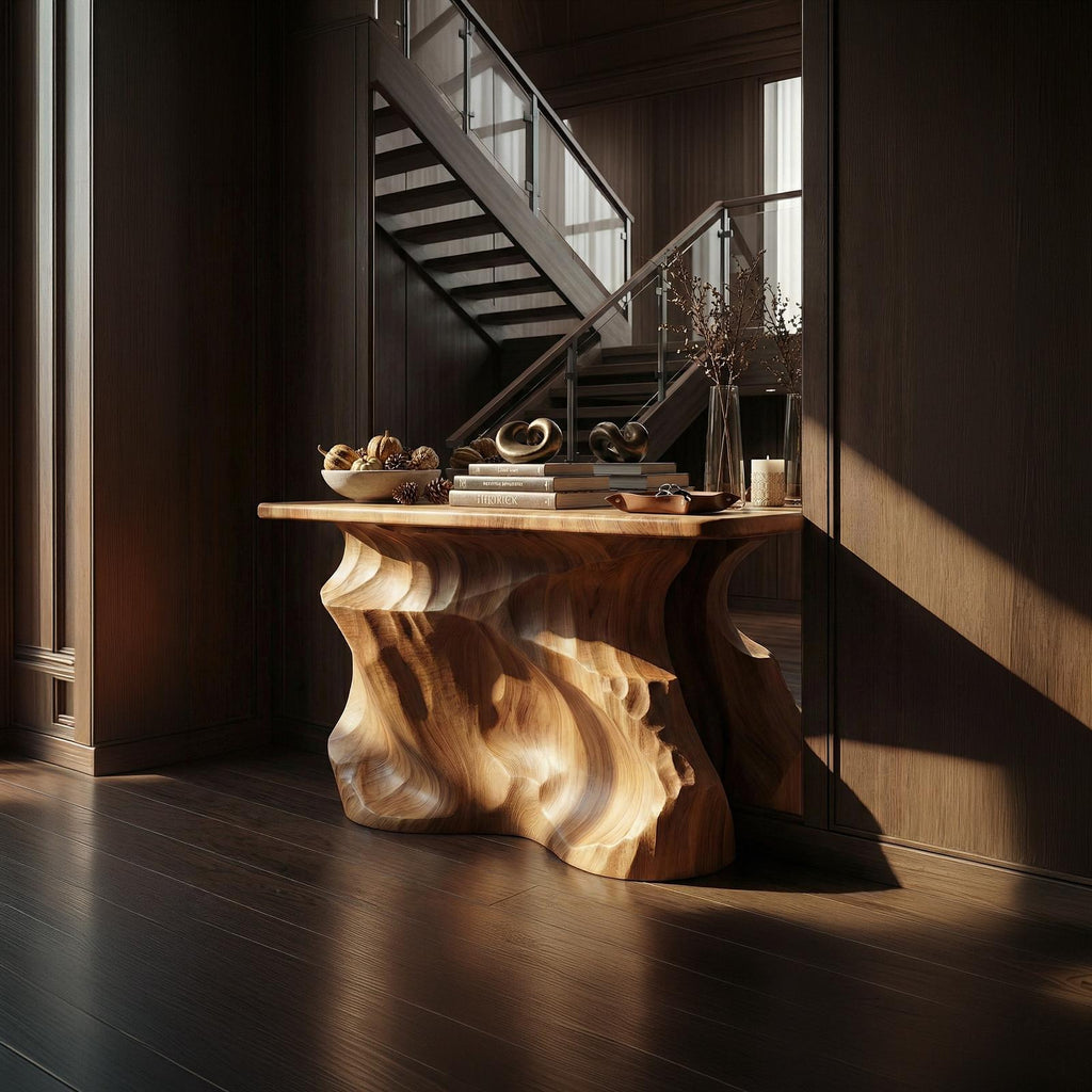 Rustic Solid Sculptural Wood Console Table, Handcrafted Entryway, Hallway & Sofa Back Table