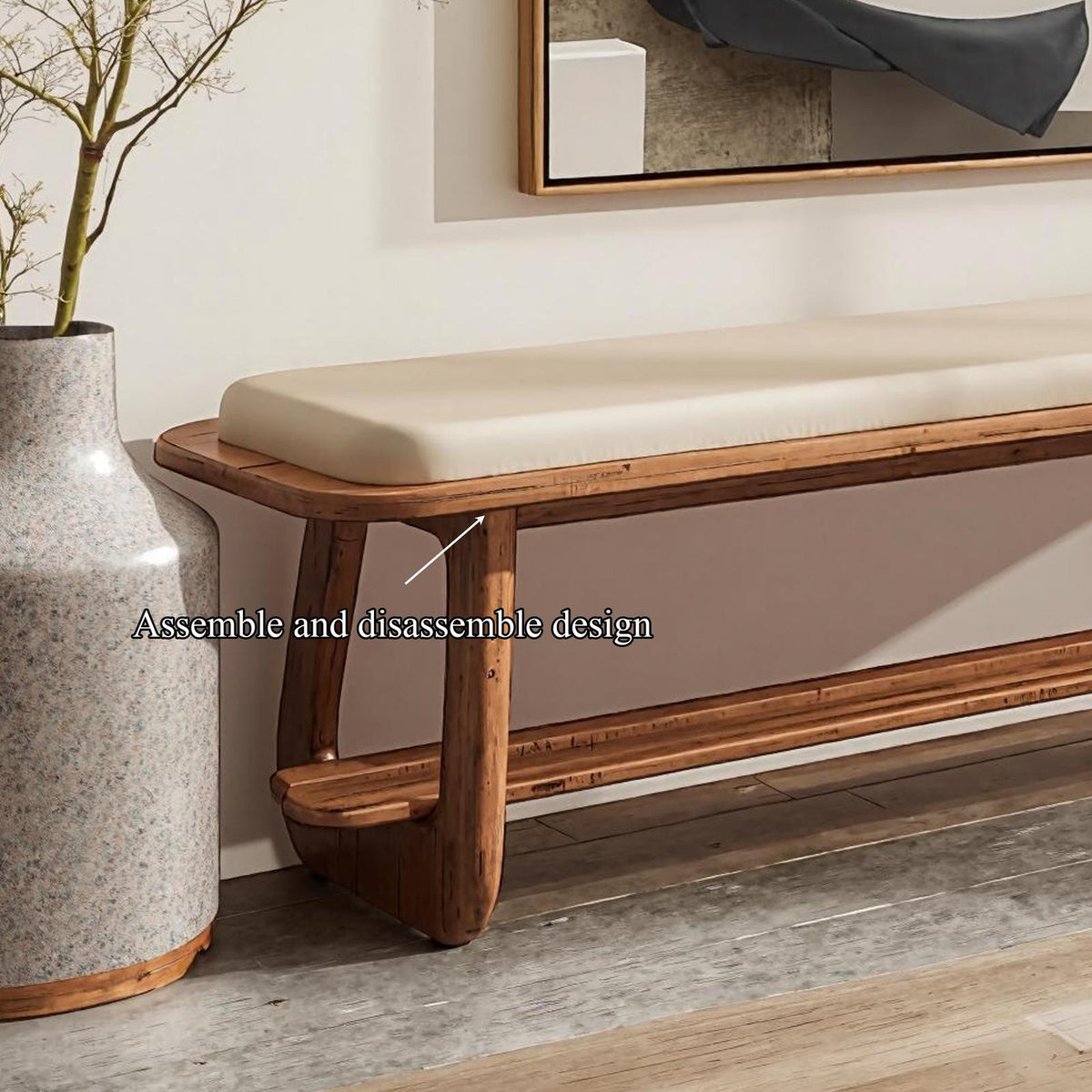 Mid Century Long Bench Entryway Dining Room Modern