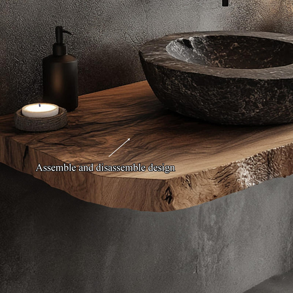 Spry Interior Mid-Century Floating Vanity Countertop, Solid Wood Bathroom Single Sink Basin Shelf, Wall Mounted Washroom Console SINLKIBRV187
