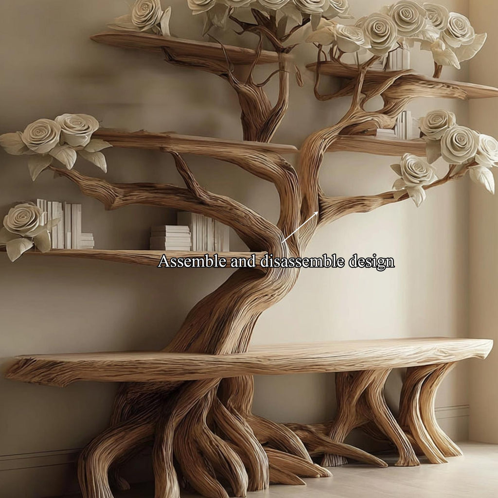 Midcentury Tree Bench Bookshelf Living Room