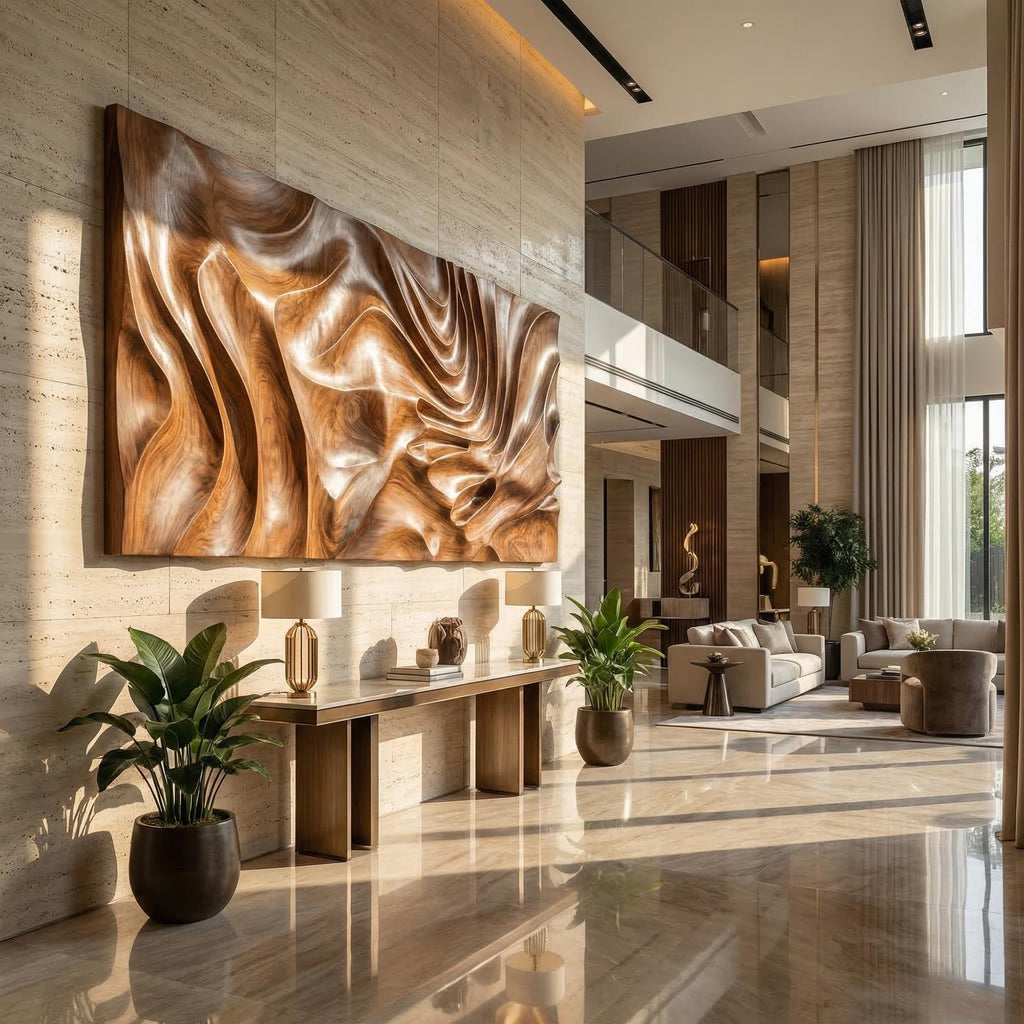 Modern Sculptural Abstract Wood Wall Art Living Room Wall Decor