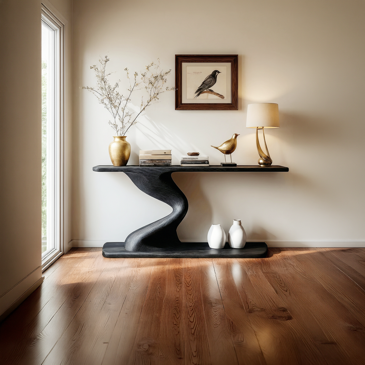 Contemporary Curved Wood Console Table, Modern Entryway, Hallway & Sofa Back Table