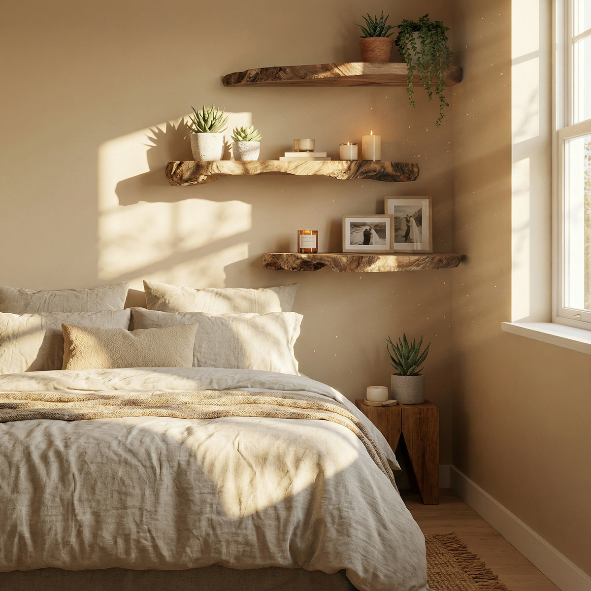 Modern Natural Slab Floating Kitchen Shelves, Solid Wood Wall Hanging Display Ledges, Heavy Duty Pantry Storage