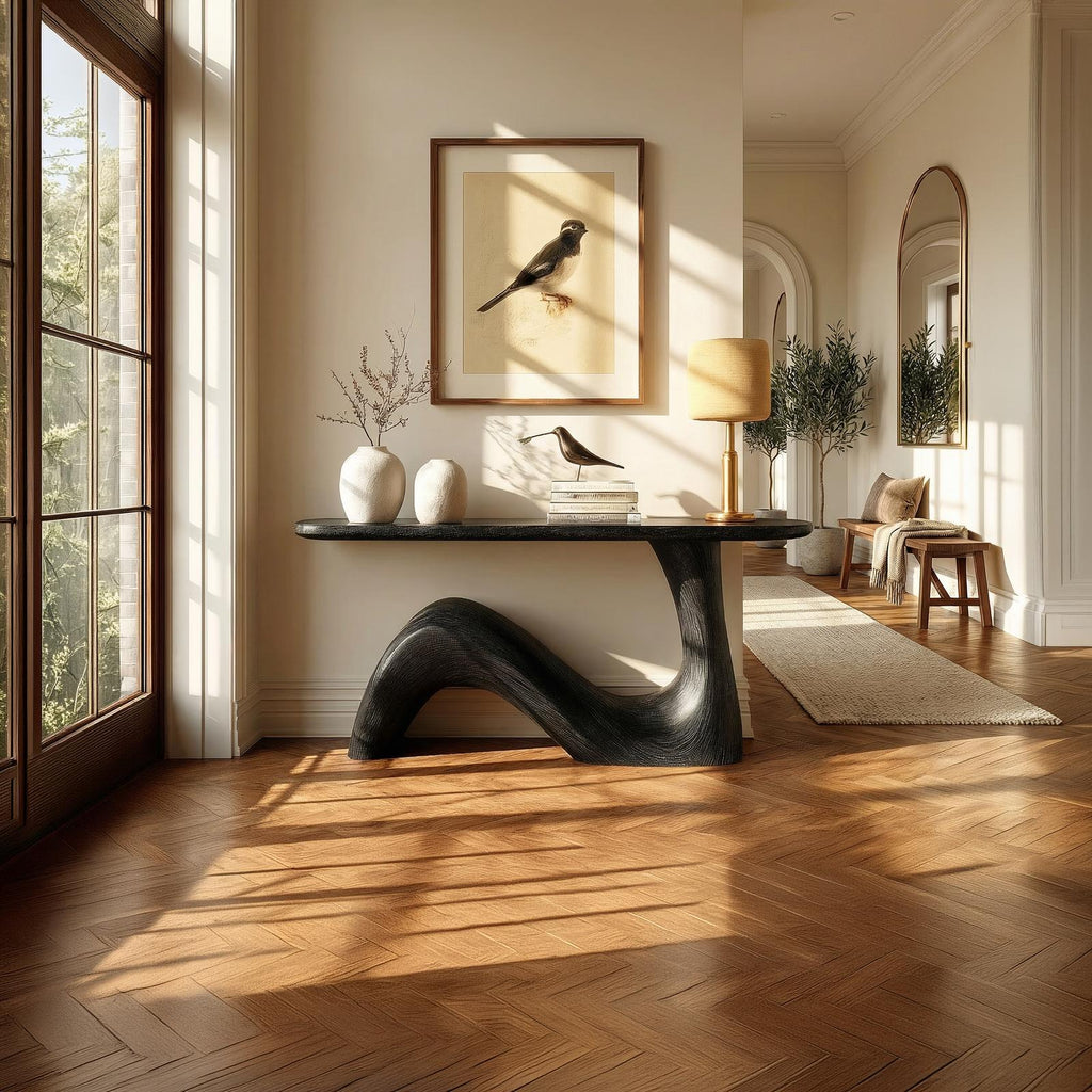 Organic Sculptural Console Table, Solid Wood Sofa Back & Entryway Accent Table for Living Room