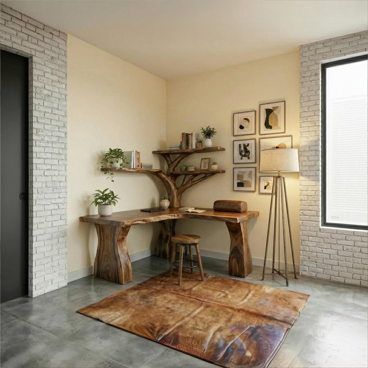 Rustic Tree Corner Desk For Home Office And Bedroom