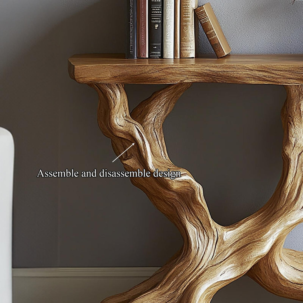 Live Edge Solid Wood Console Table, Handmade Organic Tree Branch Design, Natural Rustic Entryway Table