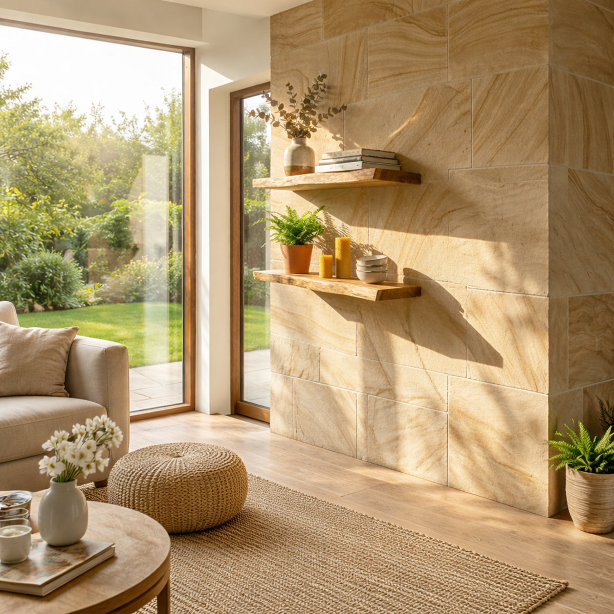 Modern Natural Oak Floating Wall Shelves, Minimalist Solid Wood Display Ledges for Bedroom, Living Room & Plants