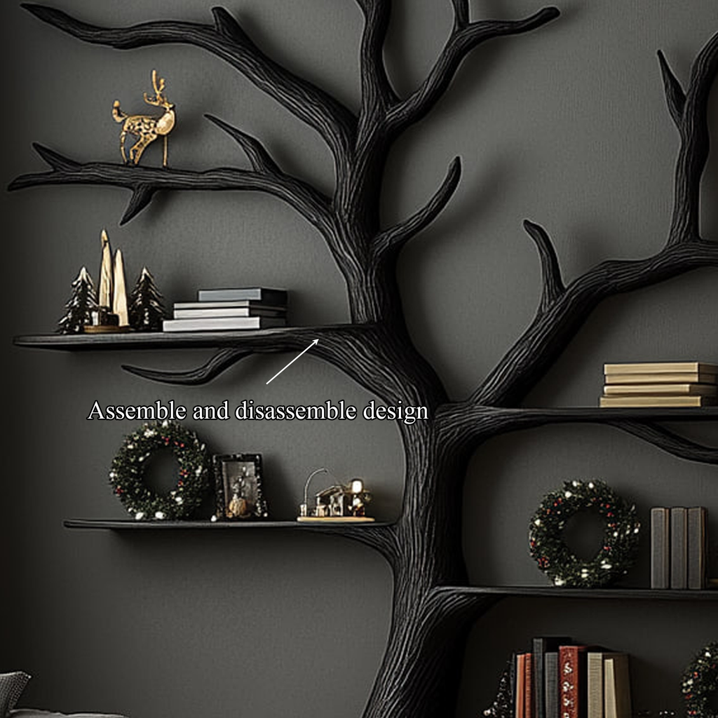 Rustic Tree Inspired Wood Bookshelf, Unique Branch Bookcase Organizer for Christmas & Halloween Holiday Home Decor
