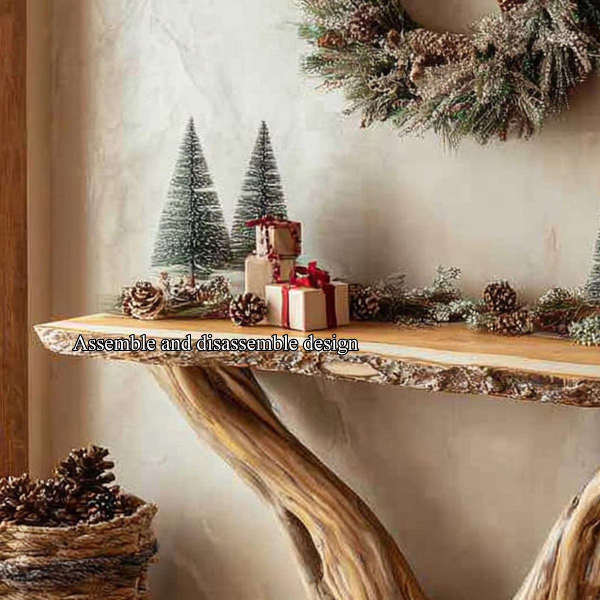 Rustic Solid Wood Console Table, Christmas Holiday Entryway & Living Room Accent Table, Model