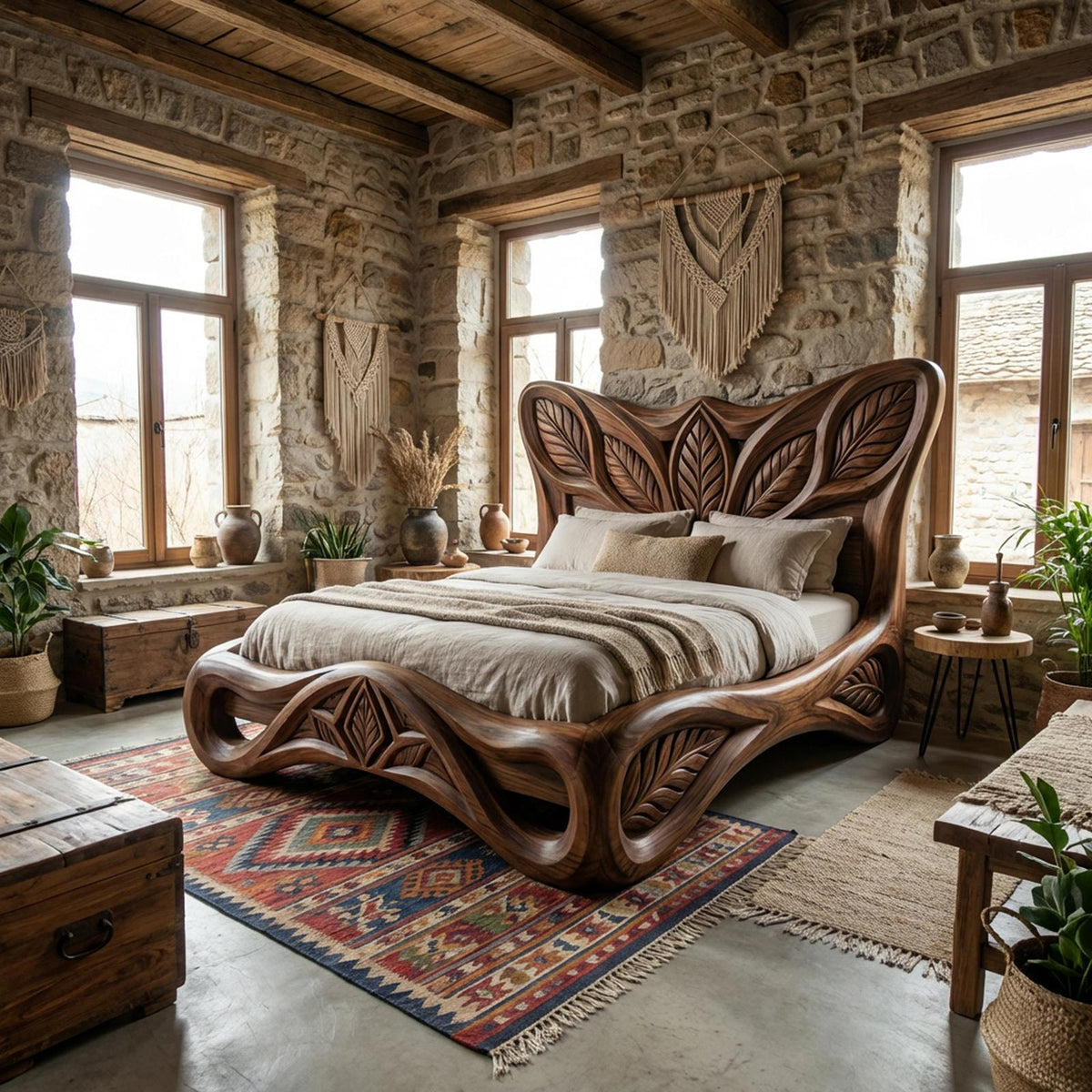 Rustic Handcrafted Style Bed Frame For Bedroom And Sleeping Space