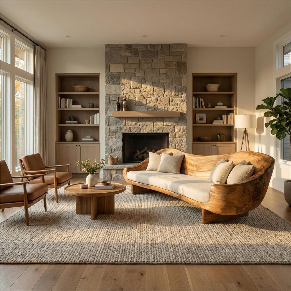 Organic Live Edge Wood Sofa Living Room Natural Sculptural Couch