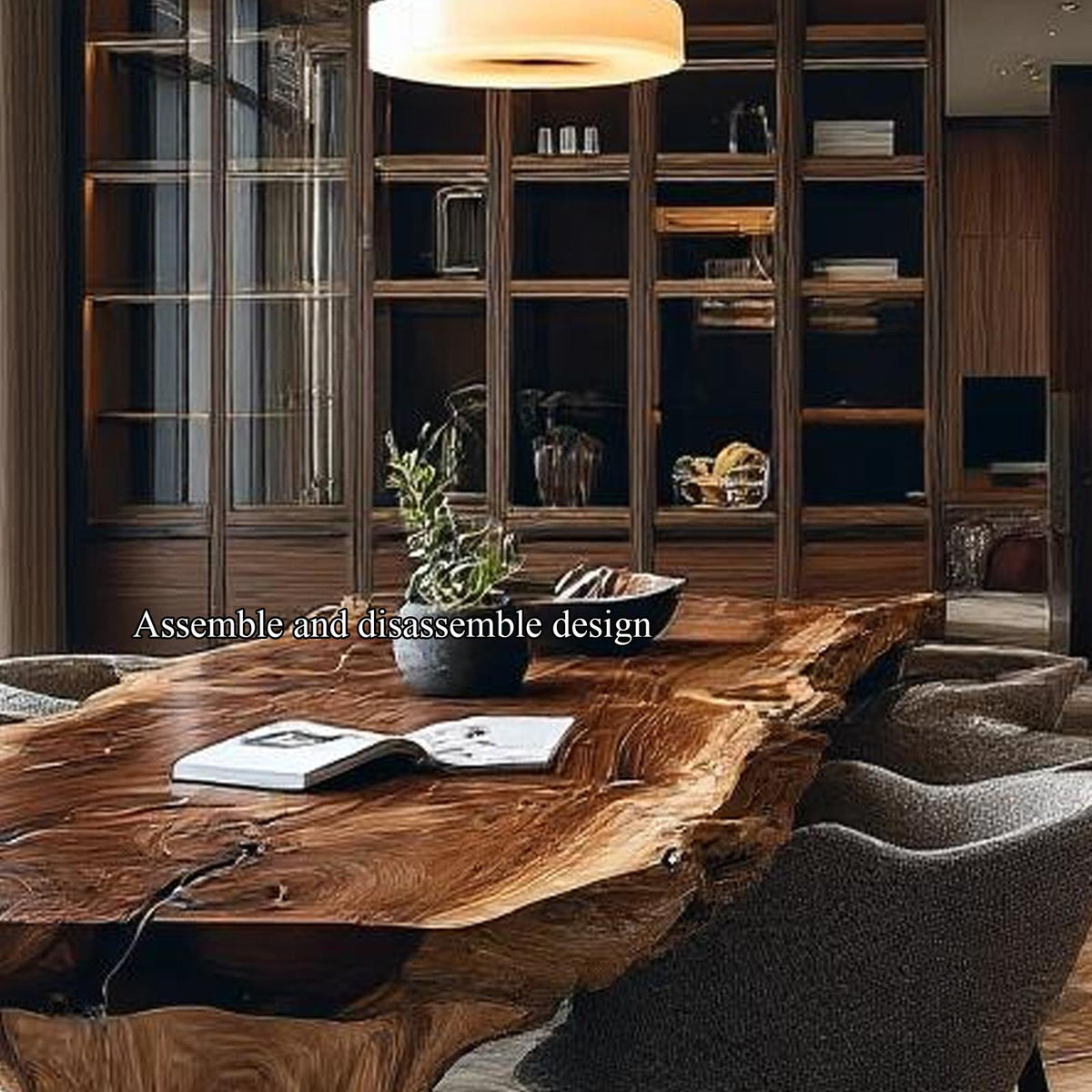 Mid Century Solid Wood Slab Dining Table Kitchen