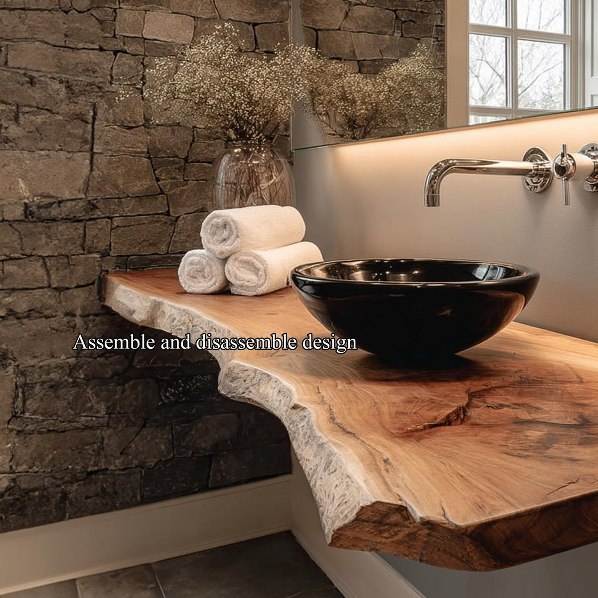 Rustic Shelf Natural Edge Vanity Bedroom