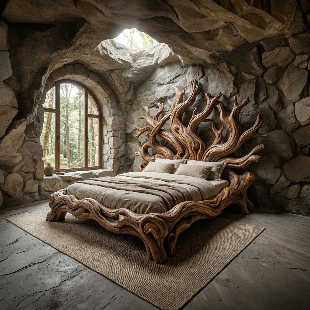 Rustic Tree shelf Bed Frame For Bedroom Or Private Room
