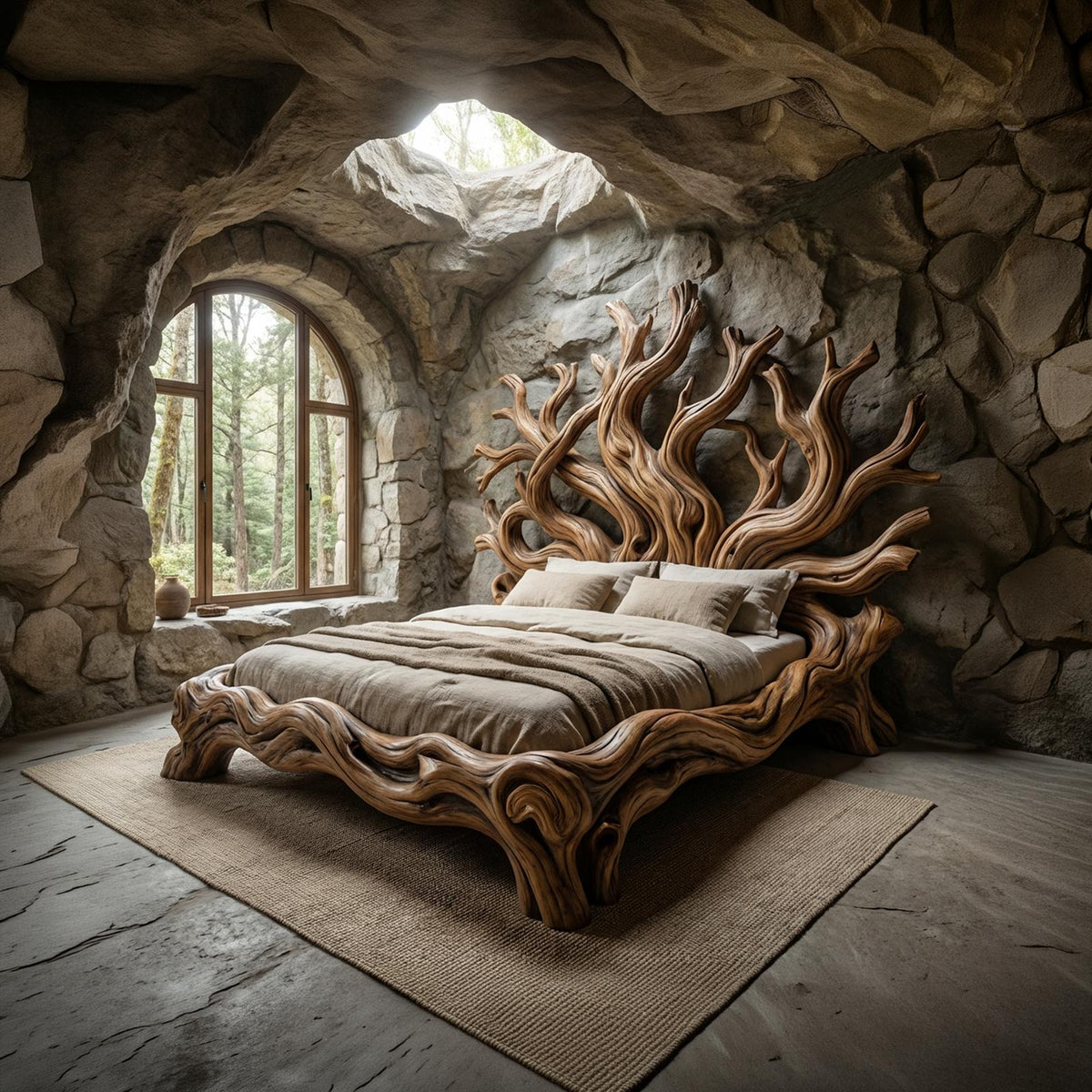 Rustic Tree shelf Bed Frame For Bedroom Or Private Room