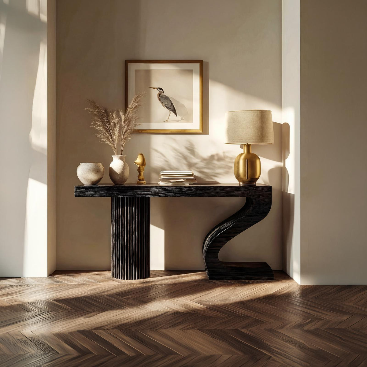 Modern Sculptural Wood Console Table, Handcrafted Entryway & Living Room Sofa Back Table