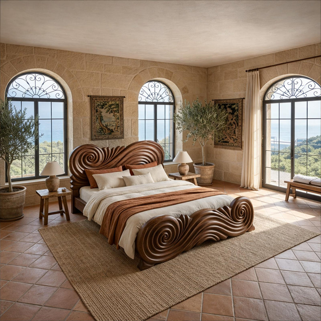 Rustic Curved Silhouette Bed Frame For Bedroom And Home Interior