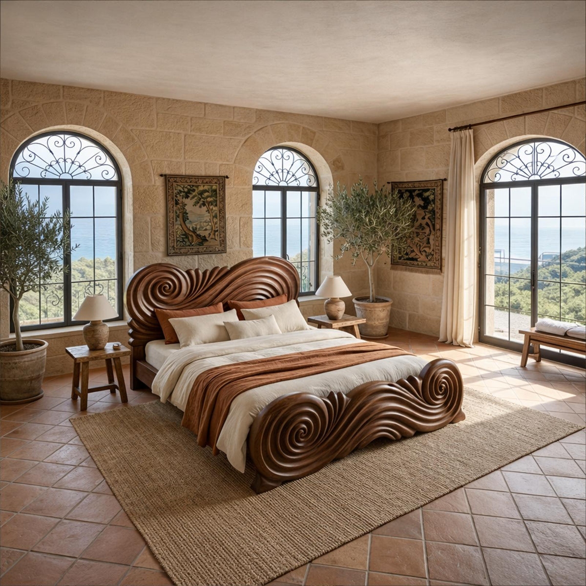 Rustic Curved Silhouette Bed Frame For Bedroom And Home Interior
