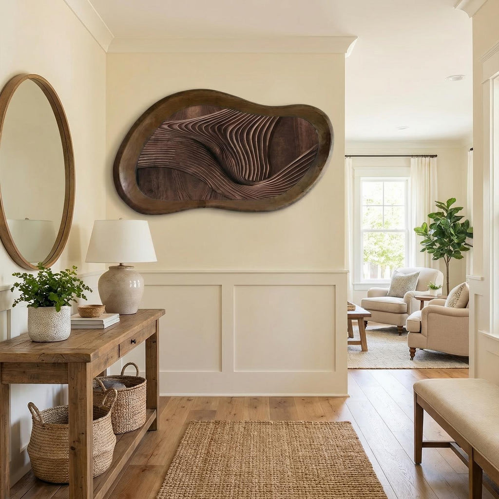 Midcentury Organic Wood Sculpture, Handcrafted Geometric Wall Decor for Living Room & Bedroom