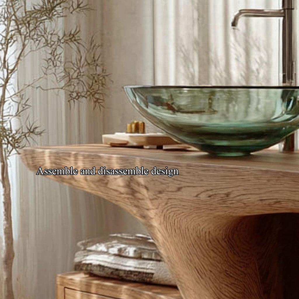 Rustic Minimalist Storage Vanity, Solid Wood Bathroom Single Sink Countertop Cabinet, Washstand Console