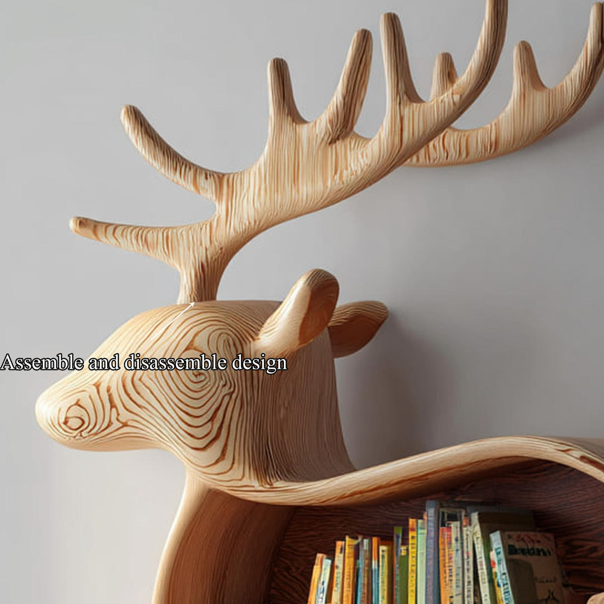 Spry Interior Rustic Wooden Deer Bookshelf, Creative Animal Shape Kids Bookcase, Solid Timber Nursery Display Storage Cabinet SINLKISC103