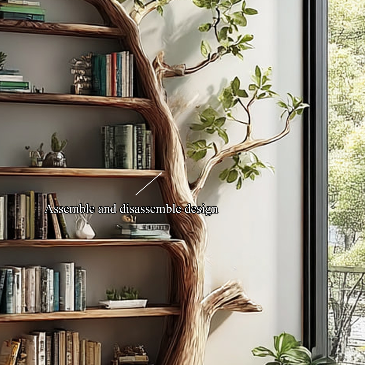 Rustic Tree Wall Unit, Handcrafted Wooden Branch Shelf & Floating Bookshelf for Living Room, Dining Room Decor
