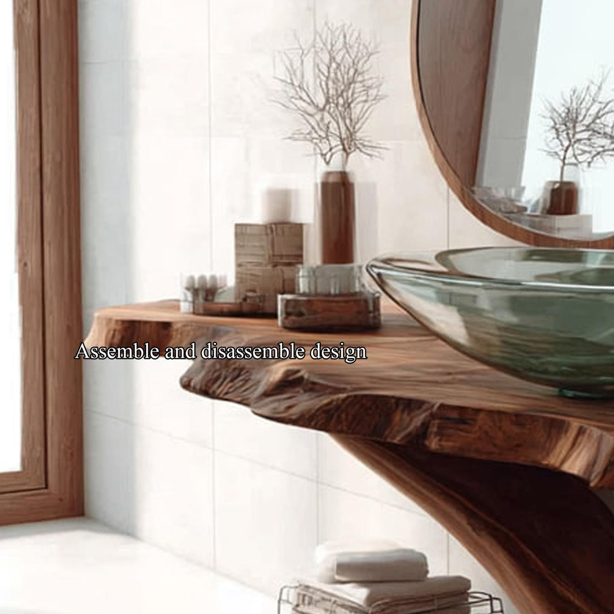 Mid-Century Minimalist Pedestal Vanity, Solid Wood Bathroom Sink Stand, Modern Washroom Washstand Console