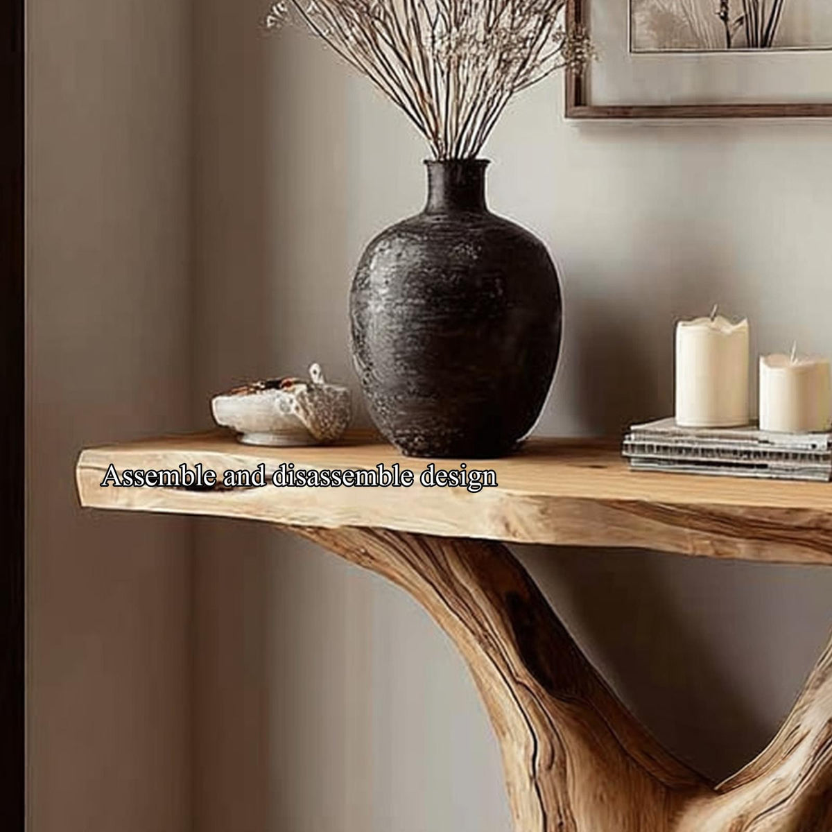 Rustic Live Edge Wood Console Table, Living Room & Entryway Accent Sofa Table, Model