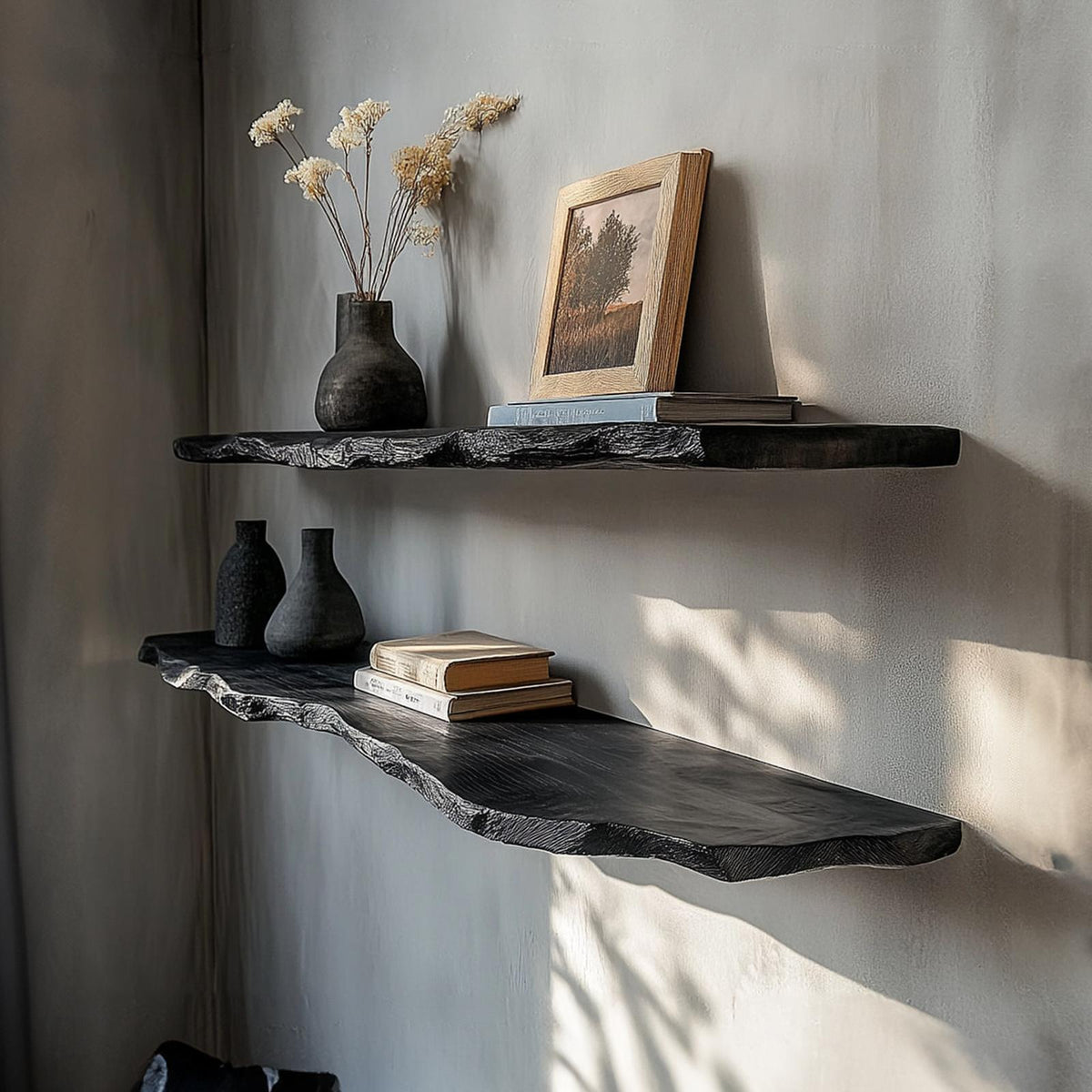 Rustic Modern Live Edge Wall Mounted Shelf Living Room Or Study Room