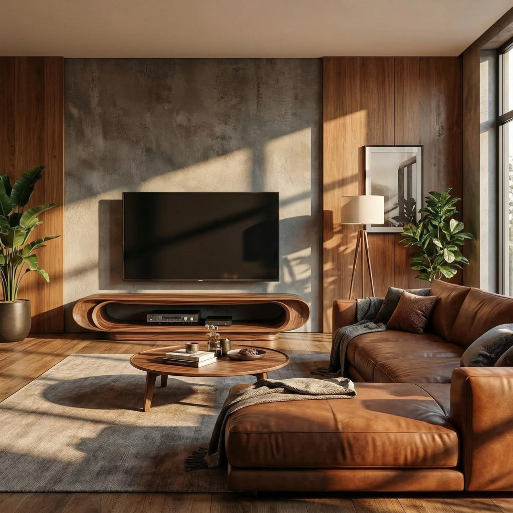 Modern Organic Curved TV Stand, Solid Wood Entertainment Unit Media Console for Living Room