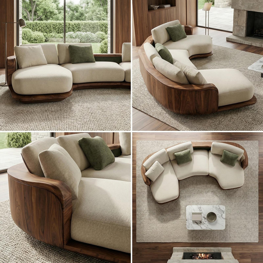 Sculptural Curved Sectional Sofa Frame Solid Wood Flowing Form Living Room And Lounge