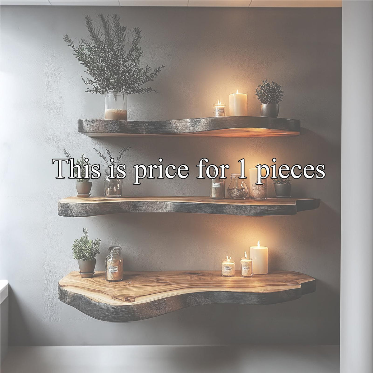 Rustic Floating Wood Shelf, Boho Chic Wall Mounted Hanging Storage Display Ledge for Plants & Books, Living Room, Bedroom