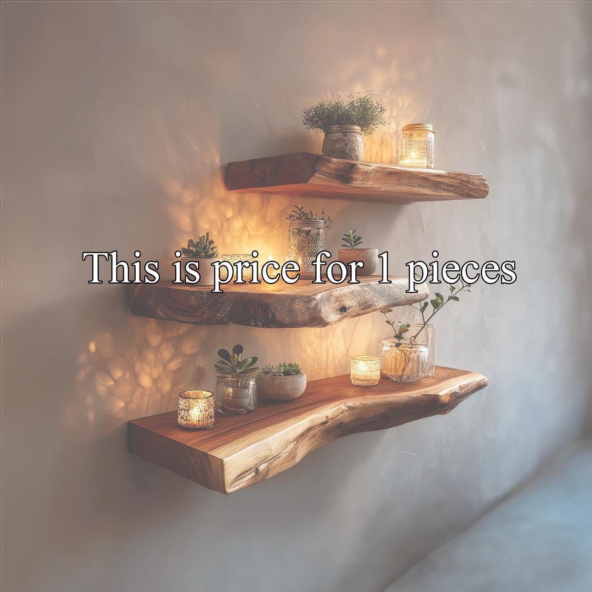 Rustic Live Edge Floating Wood Shelf, Decorative Wall Mounted Hanging Storage Organizer Ledge for Living Room Art, Plants