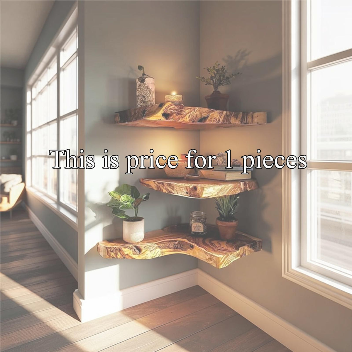 Rustic Corner Wall Shelf, Minimalist Solid Wood Floating Shelf Unit for Living Room & Bedroom Corner Display