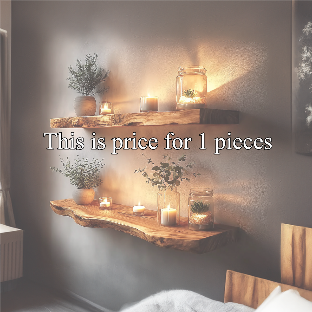 Rustic Solid Wood Floating Shelf, Warm Natural Wall Mounted Display Ledge for Decorative Accents, Living Room, Office