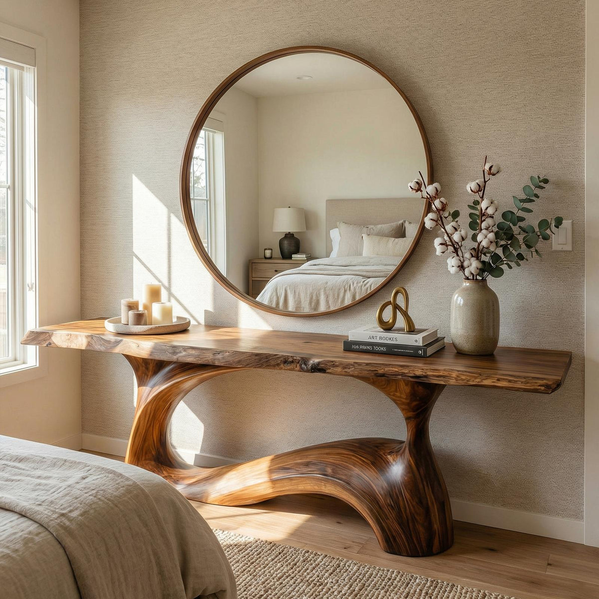 Natural Live Edge Wood Console Table, Sculptural Entryway, Hallway & Sofa Back Accent Table