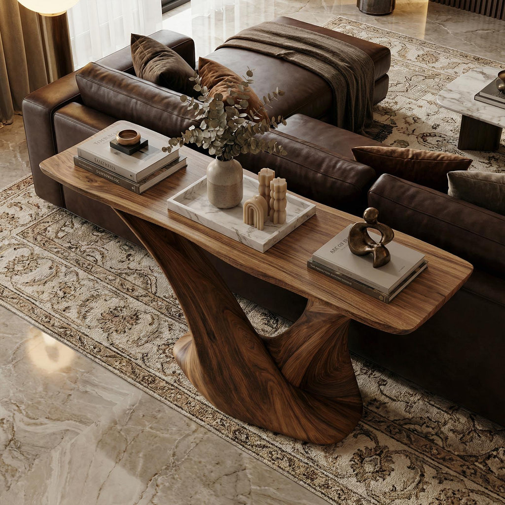Modern Split Pedestal Wood Console Table, Handcrafted Entryway, Hallway & Sofa Back Table