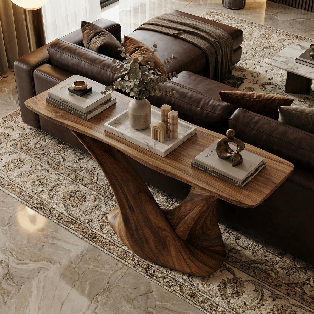 Modern Split Pedestal Wood Console Table, Handcrafted Entryway, Hallway & Sofa Back Table