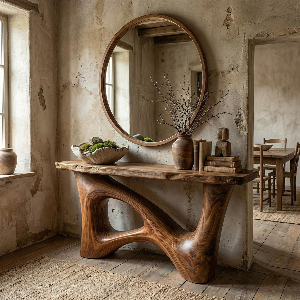 Organic Asymmetric Base Wood Console Table, Handcrafted Entryway, Hallway & Sofa Back Table