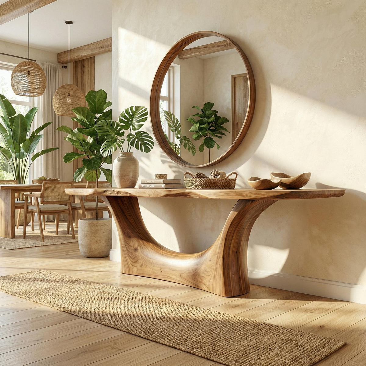 Natural Live Edge Arch Base Console Table, Solid Wood Entryway, Hallway & Sofa Back Table