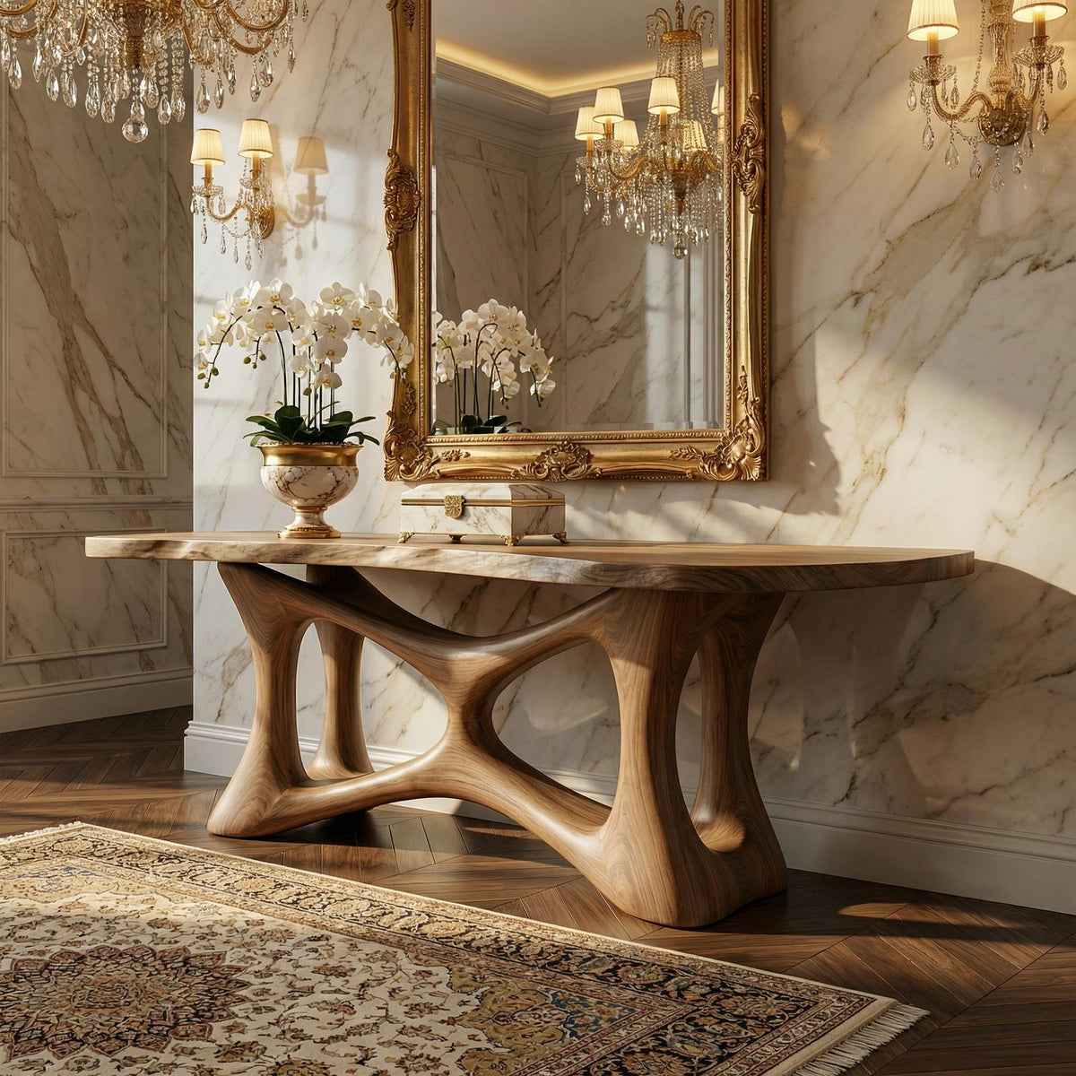 Organic Sculptural Wood Console Table, Modern Sofa Back & Entryway Display Table for Living Room