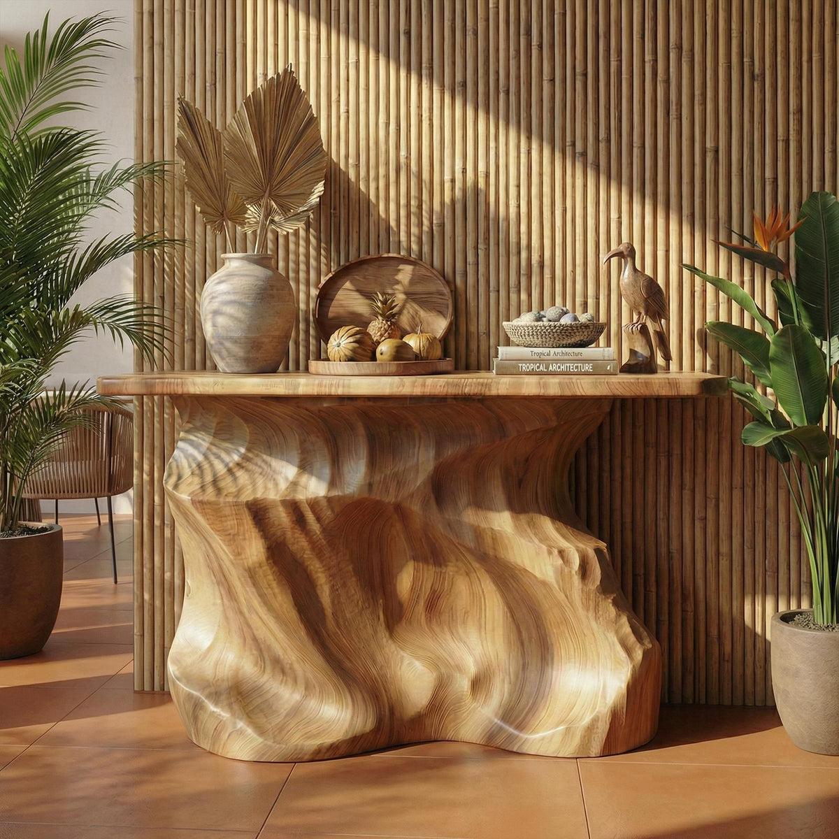 Rustic Solid Sculptural Wood Console Table, Handcrafted Entryway, Hallway & Sofa Back Table