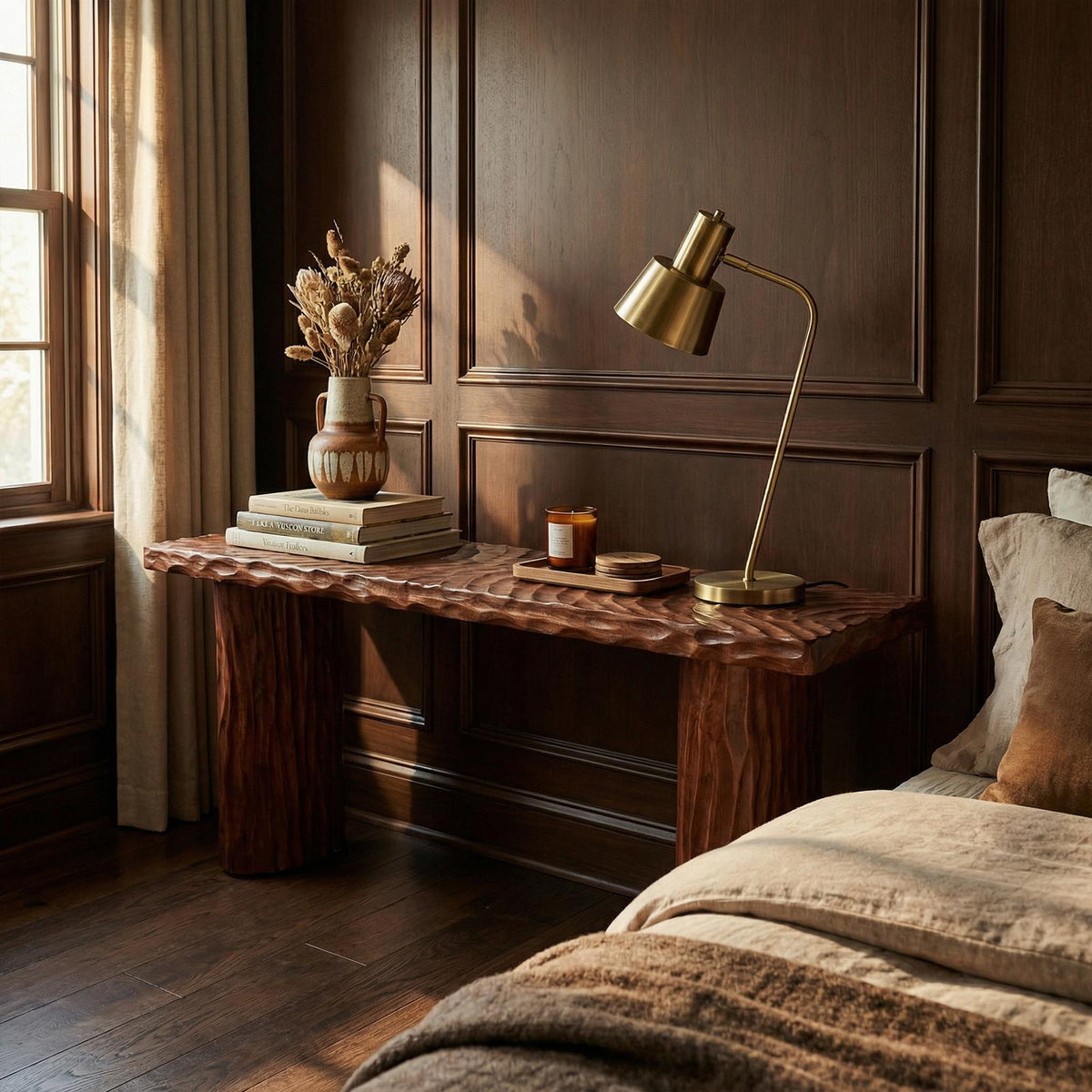 Rustic Textured Solid Wood Console Table, Sofa Back Narrow Entryway & Hallway Display Table