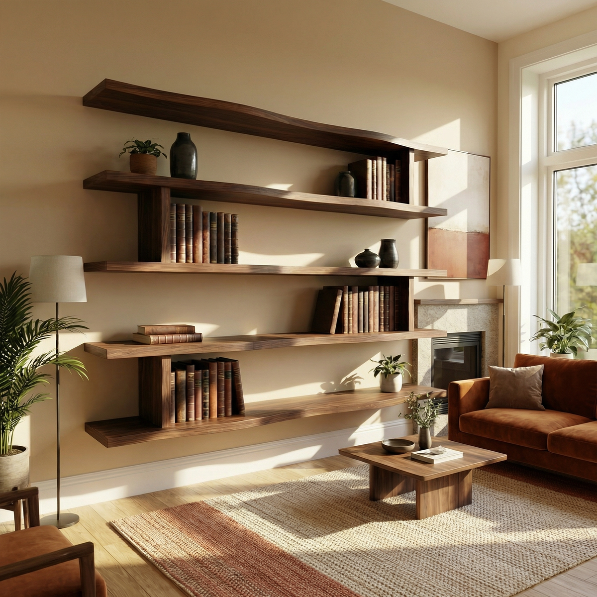 Modern Minimalist Wall Mounted Book Shelves Wood Floating Display System