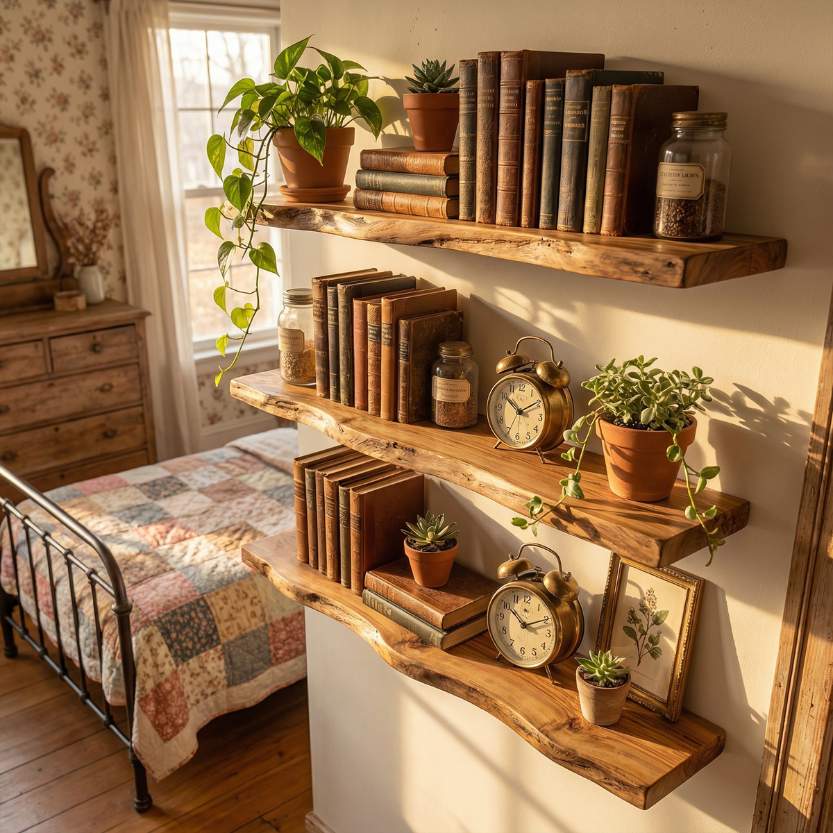 Modern Organic Wall Shelves Solid Wood Plant Display Rack
