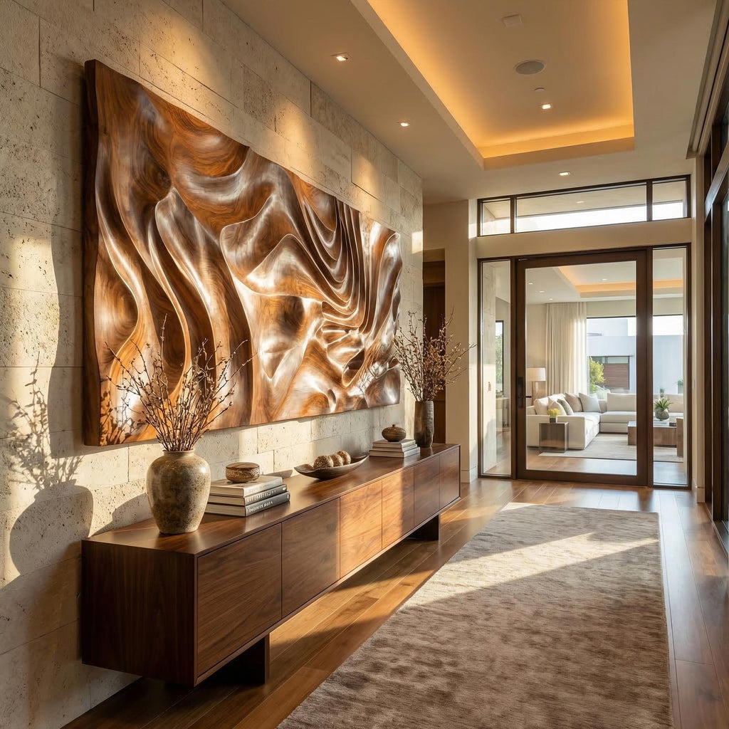 Modern Sculptural Abstract Wood Wall Art Living Room Wall Decor