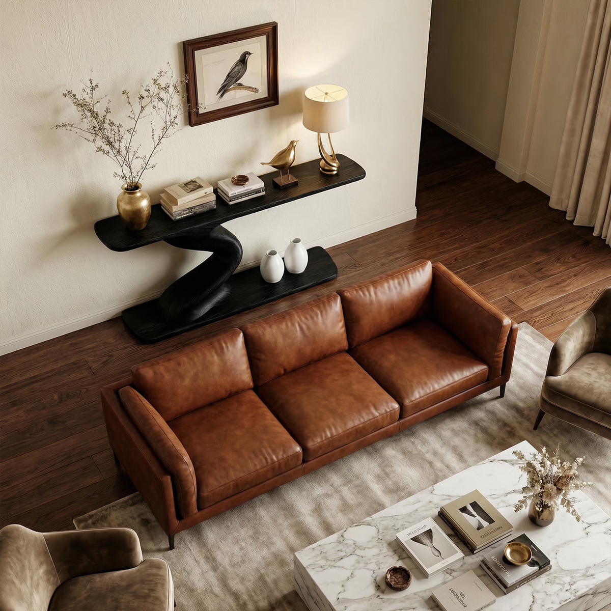 Contemporary Curved Wood Console Table, Modern Entryway, Hallway & Sofa Back Table