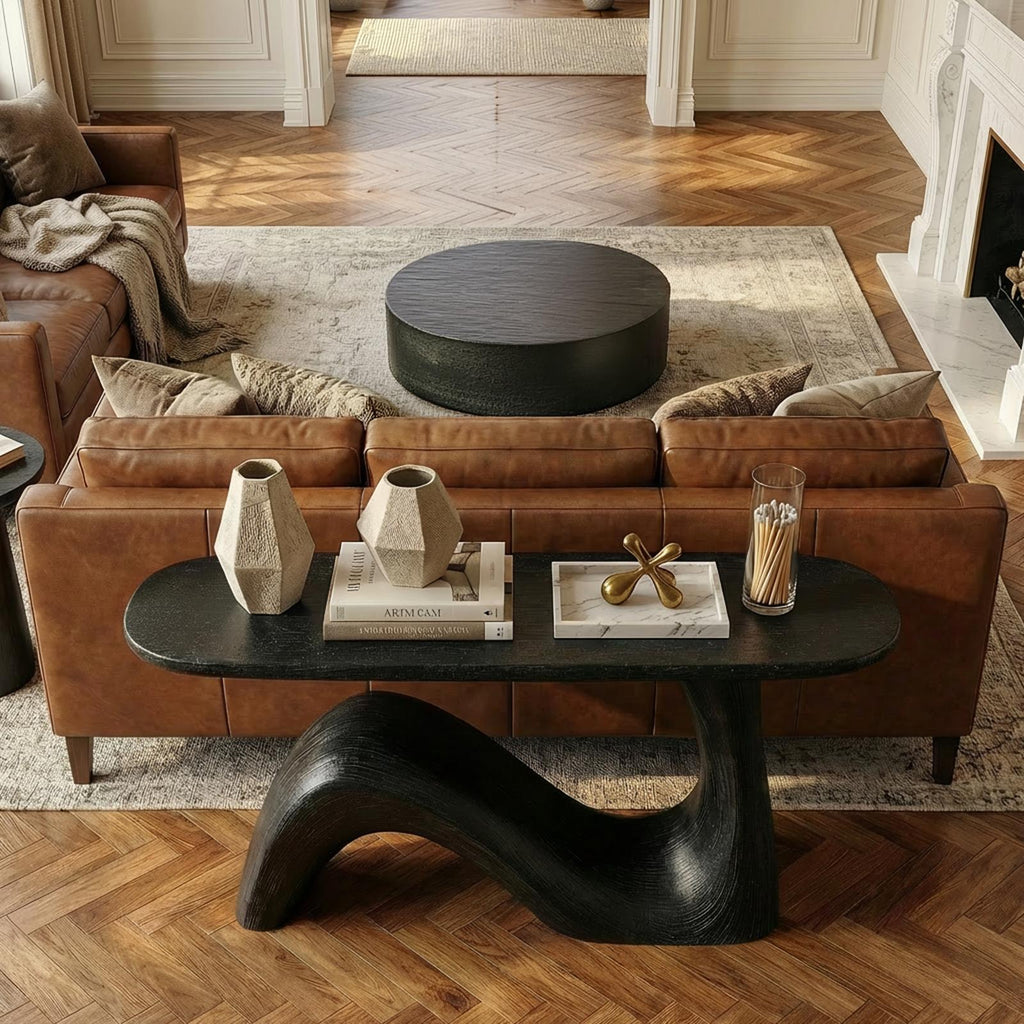 Organic Sculptural Console Table, Solid Wood Sofa Back & Entryway Accent Table for Living Room